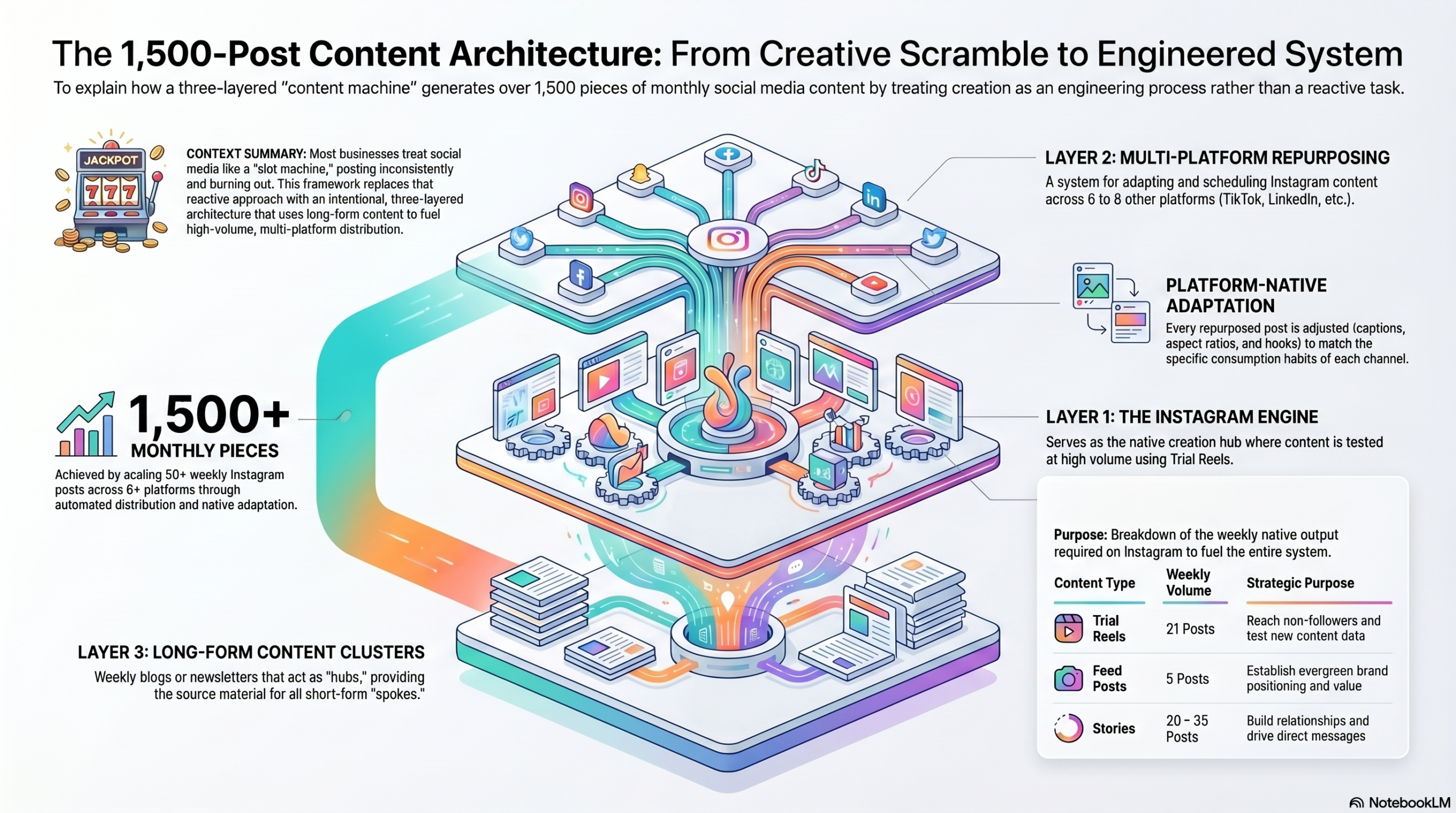 Discover the organic social media strategy framework that generates 1,500+ pieces of content per month across 6-8 platforms: without burning out or running out of ideas.