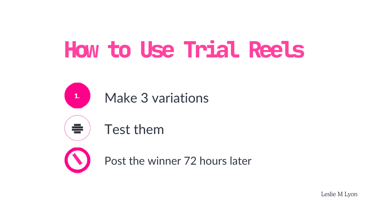 How to use Trial Reels: make 3 variations, test, post the winner 72 hours later