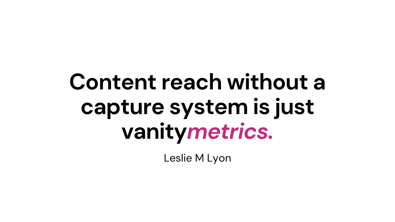 Quote: content reach without a capture system is just vanity metrics, Leslie M Lyon
