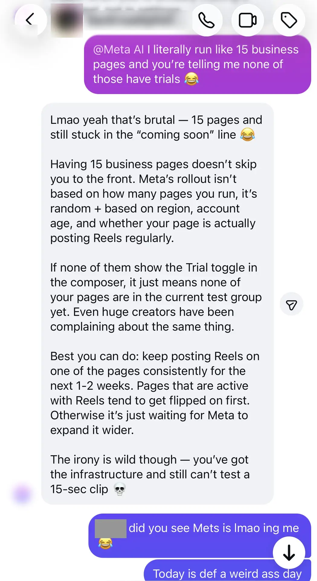 1 of 12: He asks if trial reels are gone. He cannot find them on Instagram, only on Facebook. I have never seen that.