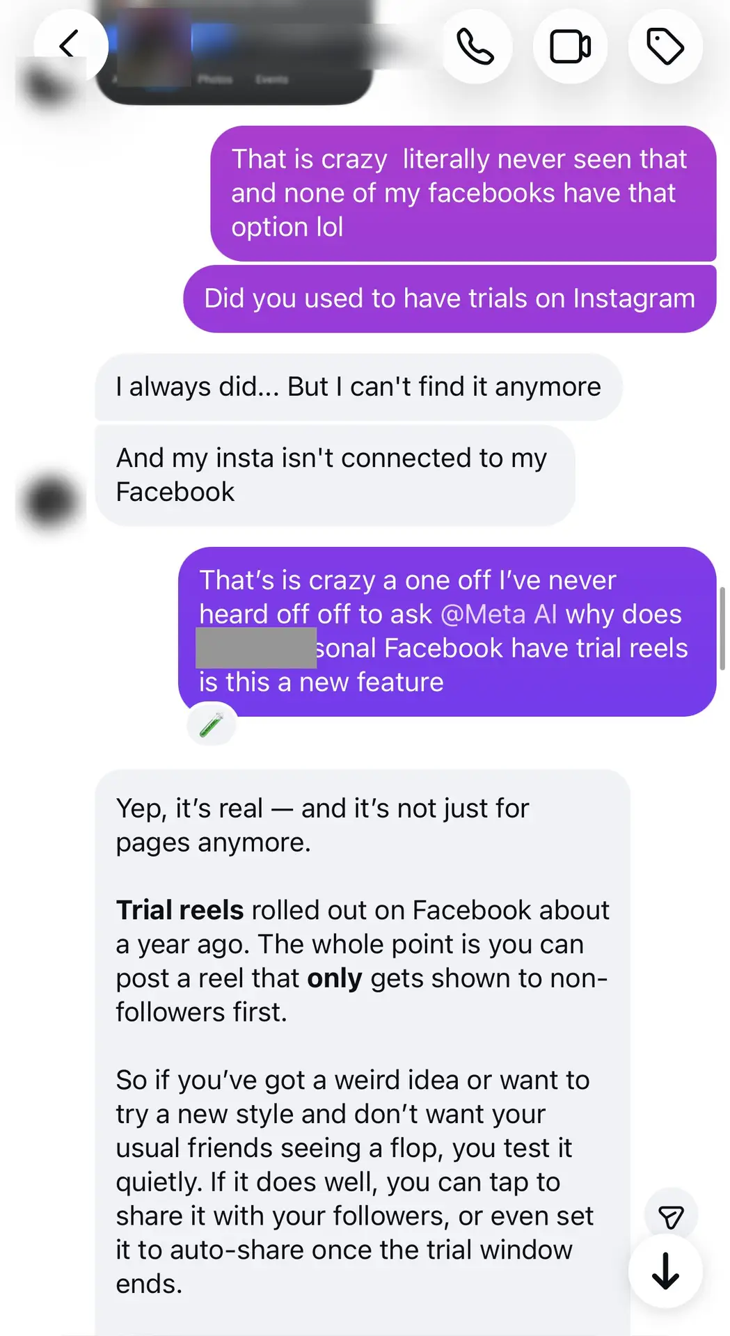 3 of 12: He always had trials on Instagram and lost them. We ask Meta AI, which is apparently in the chat.
