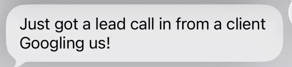 Text message from Hearthstone Restoration: Just got a lead call in from a client Googling us!