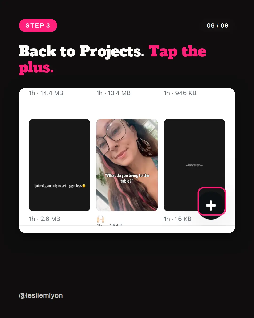 Projects screen in Edits with the plus button highlighted